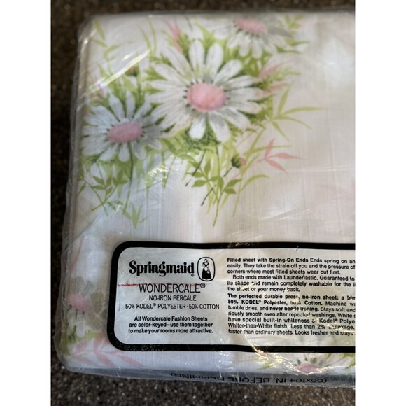 Springmaid Bed Linens Wondercale Pink Daisy Twin Size Flat Sheets Retro 70s MCM - Picture 4 of 4